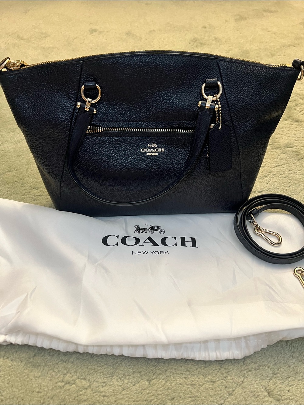 Coach Prairie Satchel Navy Pebbled Leather Bag with Gold Hardware